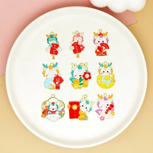 Collection of nine colorful lucky dragon enamel charms for DIY jewelry and crafts