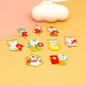 Collection of colorful cartoon dragon charms with Chinese New Year motifs in enamel alloy
