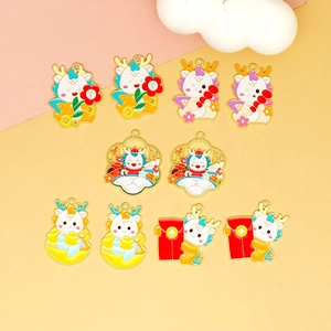 Detailed view of various cute cartoon dragon charms for DIY jewelry and accessories