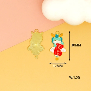 Detail of Chinese Zodiac Dragon enamel charm with 30mm height and 1.5g weight info
