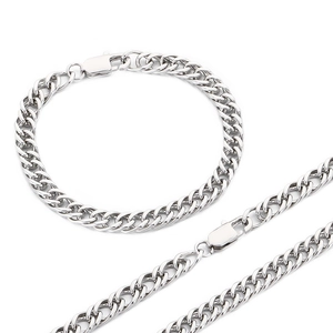 Ensemble collier et bracelet en acier inoxydable poli avec double chaîne gourmette