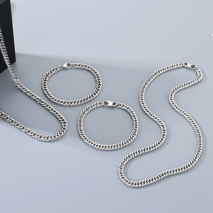 Ensemble de bijoux chaîne cubaine en acier inoxydable argenté collier et bracelet