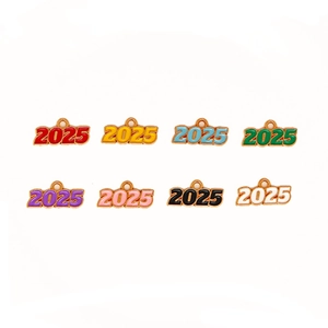 Set of eight colorful 2025 enamel charms for DIY jewelry making, bracelets, and pendants