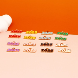 Assorted colorful 2025 year alloy charms for DIY jewelry making pendants and keychains.