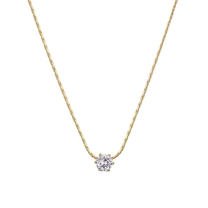 Klassische 18K vergoldete Halskette mit rundem Zirkonia und eleganter Sechs-Klauen-Fassung