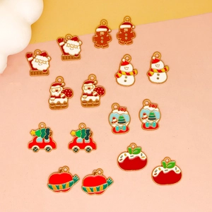 Assorted colorful enamel Christmas charms for DIY jewelry, featuring Santa and Snowmen.