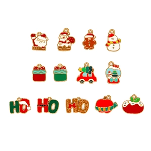 Set of Christmas alloy enamel charms for DIY jewelry making with Santa and Snowman