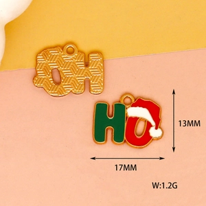 Detailed view of Christmas 'HO' enamel pendant with 17x13mm dimensions and 1.2g weight