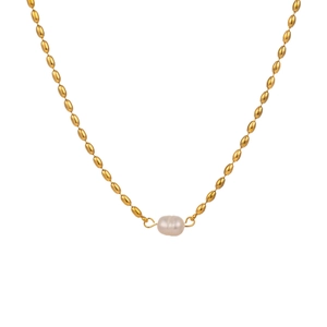 Elegante Halskette aus goldfarbenem Titanstahl mit kleinen Perlen und einer Süßwasserperle