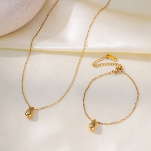 Bijoux Pendentif Goutte Deau Or 18 Carats Plaqué Acier Inoxydable Collier Et Bracelet Minimaliste Pour Femmes