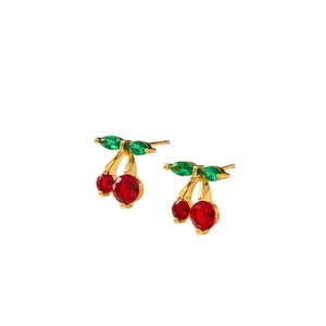 Boucles d'oreilles cerises en or serties de zircons rouges et verts étincelants