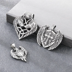 Wikinger Doppel Wolfskopf Herz Knoten Anhänger Vintage Punk Kreuz Flügel Adler Schild Edelstahl Herren Anhänger Halskette
