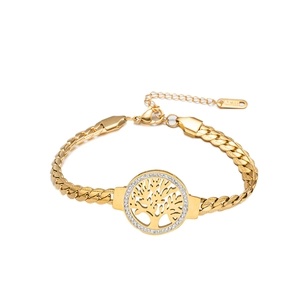Bracciale a catena in acciaio inossidabile dorato con ciondolo albero della vita