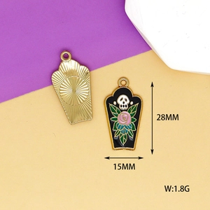Vista detallada colgante ataúd esmalte calavera rosa dimensiones 28x15mm peso 1,8g