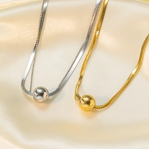 Layered Necklace Stainless Steel Polished Round Ball Pendant Snake Bone Bead Chain Minimalist Jewelry For Women