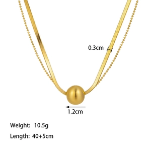 Double layer stainless steel necklace with gold transfer ball and snake chain