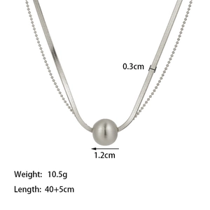 Detailed size map of double layer stainless steel necklace with bead pendant dimensions