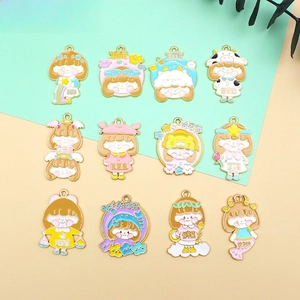 Dijes de Aleación de Esmalte Signos del Zodíaco Colgante de Chica de Dibujos Animados para DIY Fabricación de Joyería Accesorios de Pulsera Collar Regalo
