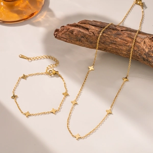 Bijoux Minimalistes Pour Femmes En Acier Inoxydable Plaqué Or Collier Et Bracelet Trèfle À Étoiles Élégant