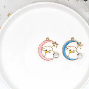 Pendentifs lapin lune en émail avec perles et strass pour création de bijoux DIY