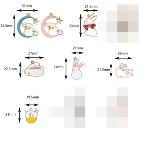 Spécifications de taille détaillées pour breloques lapin en émail pour bijoux DIY.