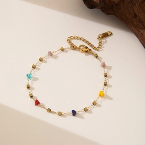 Pulsera dorada de piedras naturales coloridas con eslabones de acero inoxidable