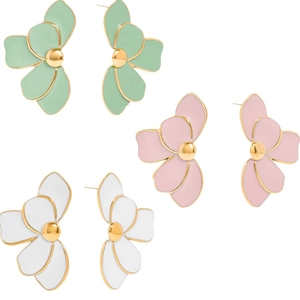 Elegant floral stud earrings with colorful enamel petals and gold stainless steel base