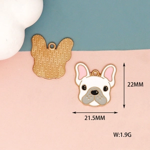 Vista detallada del colgante esmaltado Bulldog Francés con medidas de 22x21,5mm y 1,9g
