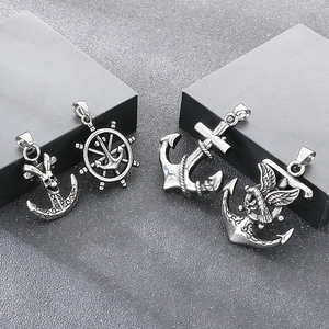 Punk Vintage Titanium Steel Nautical Pendant For Men Dark Goth Skull Anchor Cross Ship Wheel Eagle Pendant Jewelry
