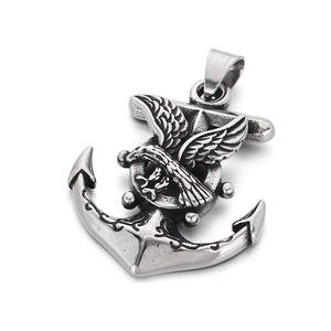 Vintage punk style stainless steel eagle anchor helm nautical pendant for men necklace