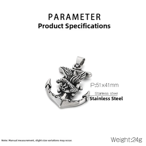 Detailed product specifications for the retro eagle anchor pendant in durable stainless steel.