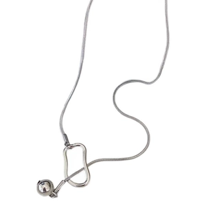 Minimalist silver stainless steel snake chain necklace with round bead and toggle pendant