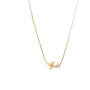 Elegant 18K gold plated titanium clover necklace with white pearl pendant for women