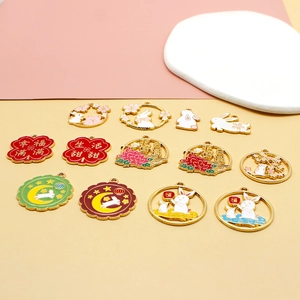 Set de dijes de aleación de conejo y luna de colores para joyas del Festival del Medio Otoño