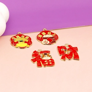 Enameled alloy horse zodiac charms with Chinese blessing characters for DIY jewelry.