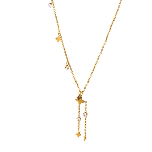 Collier à pampilles papillon doré élégant avec pendentif étoile et strass brillants