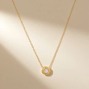 Collier Pendentif Hexagone Géométrique Acier Titane Plaqué Or 18K Zircon Rond Simple Élégant Bijoux Pour Femmes