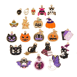 Halloween assorted enamel charms set with pumpkins black cats skulls for DIY jewelry