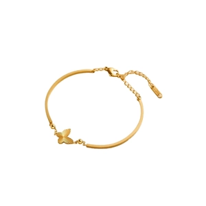Fashionable 18K gold-plated butterfly bracelet in titanium steel with textured wing detail
