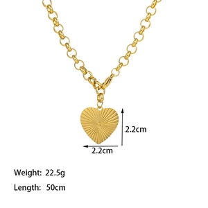 Golden sunburst heart pendant necklace with thick chain link, 50cm stainless steel jewelry