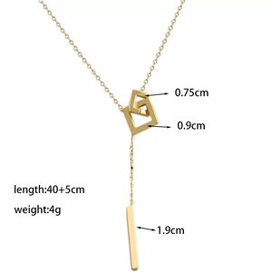 Gold interlocking square necklace with elegant long bar pendant for women
