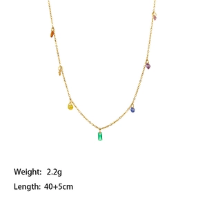 Collier en acier inoxydable doré 18 carats avec gemmes arc-en-ciel, chaîne de 40+5cm