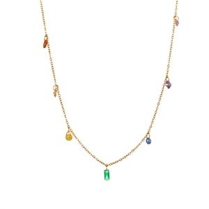 Collier en acier doré 18K orné de pierres précieuses multicolores de formes variées
