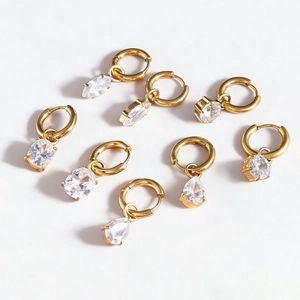 Luxury Gold Plated Stainless Steel Hoop Earrings With Zirconia For Women Minimalist Small Huggie Geometric Earrings Jewelry Gift