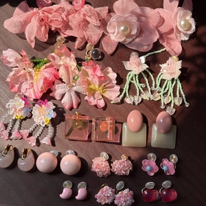 Sweet pink floral earring collection with crystal tassels for vacation and party vibes