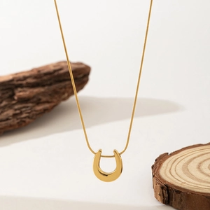 Minimalist Geometric U-Shaped Horseshoe Pendant Necklace Stainless Steel Snake Chain Jewelry For Women Gold Silver Tone