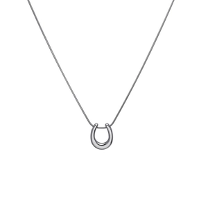 Minimalist geometric U-shaped pendant necklace in polished silver steel with snake chain