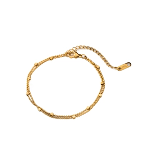 Bracelet double couche en acier inoxydable plaqué or 18 carats avec carrés géométriques
