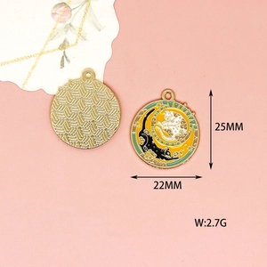 Detailed view of cat-themed enamel pendant with size and weight dimensions...