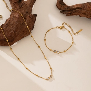 Bowknot Pendant Jewelry Titanium Steel Zircon Necklace And Bracelet And Anklet For Women Elegant Gold Plated Accessory